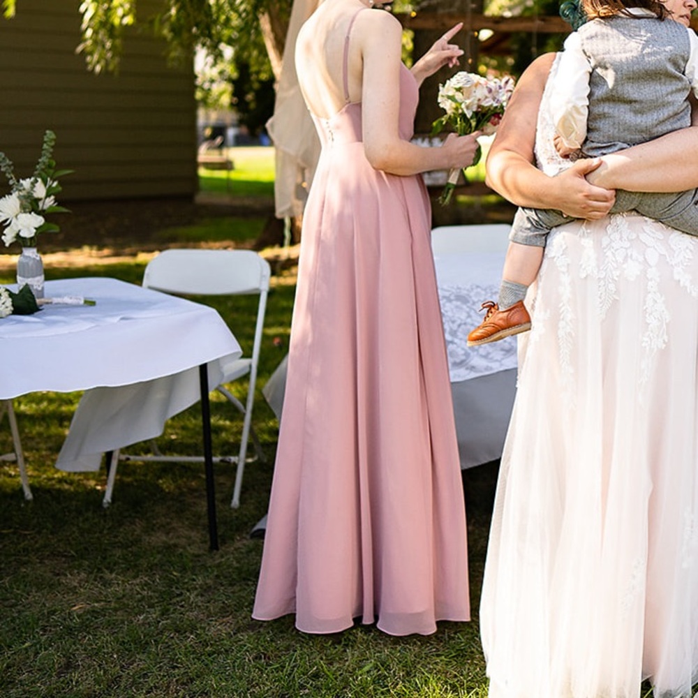 Azazie Dusty Rose Chiffon Bridesmaid Dress with Multiway Tie Front - Picture 7 of 8